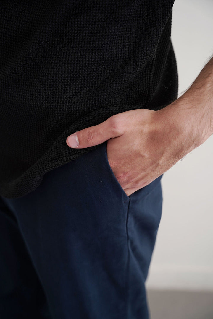 NAVY TAPERED CHINOS