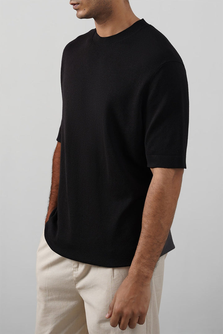 BLACK SNUG KNIT TEE