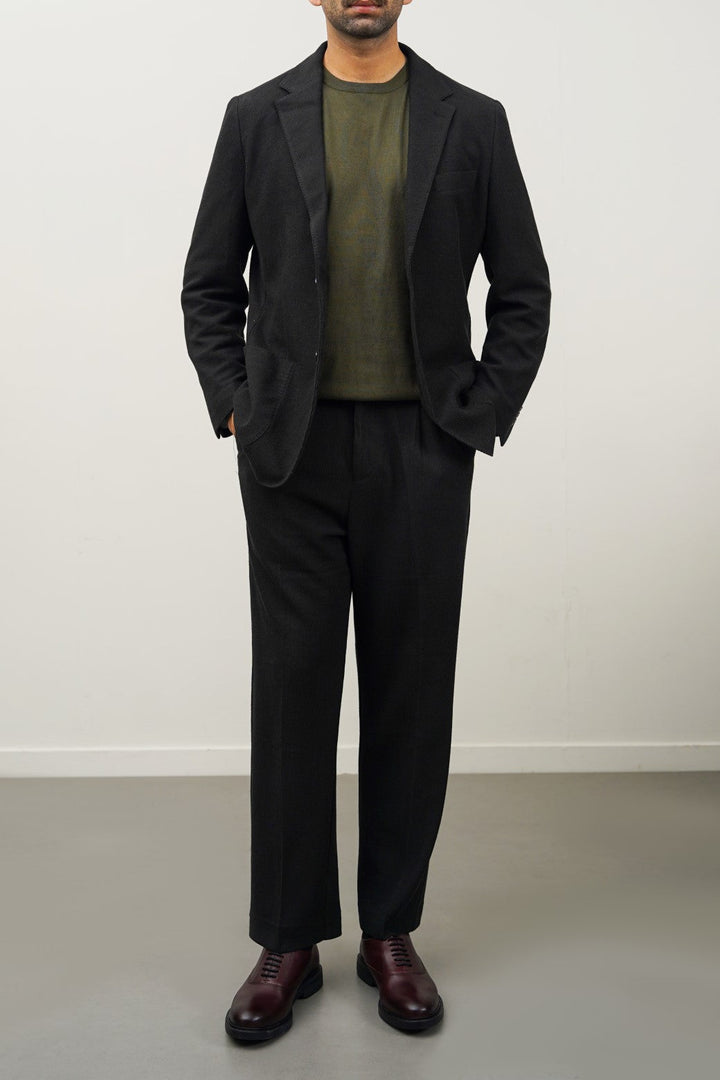 BLACK TEXTURED BLAZER