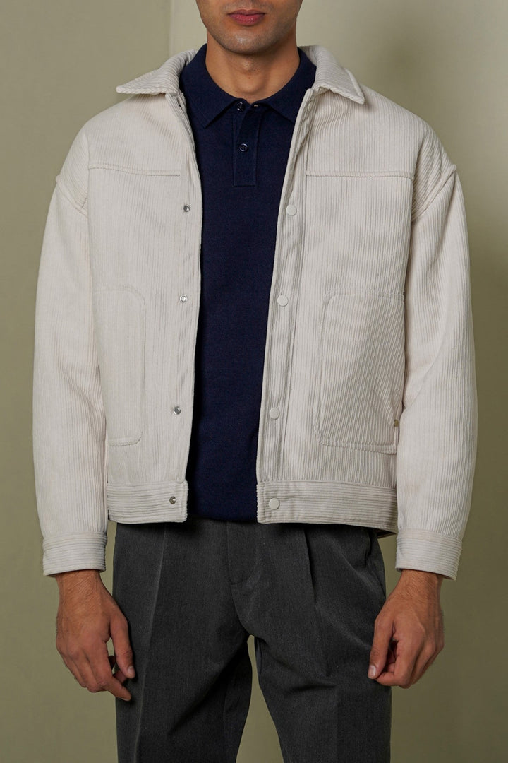 CREAM FUR-LINED CORDUROY JACKET