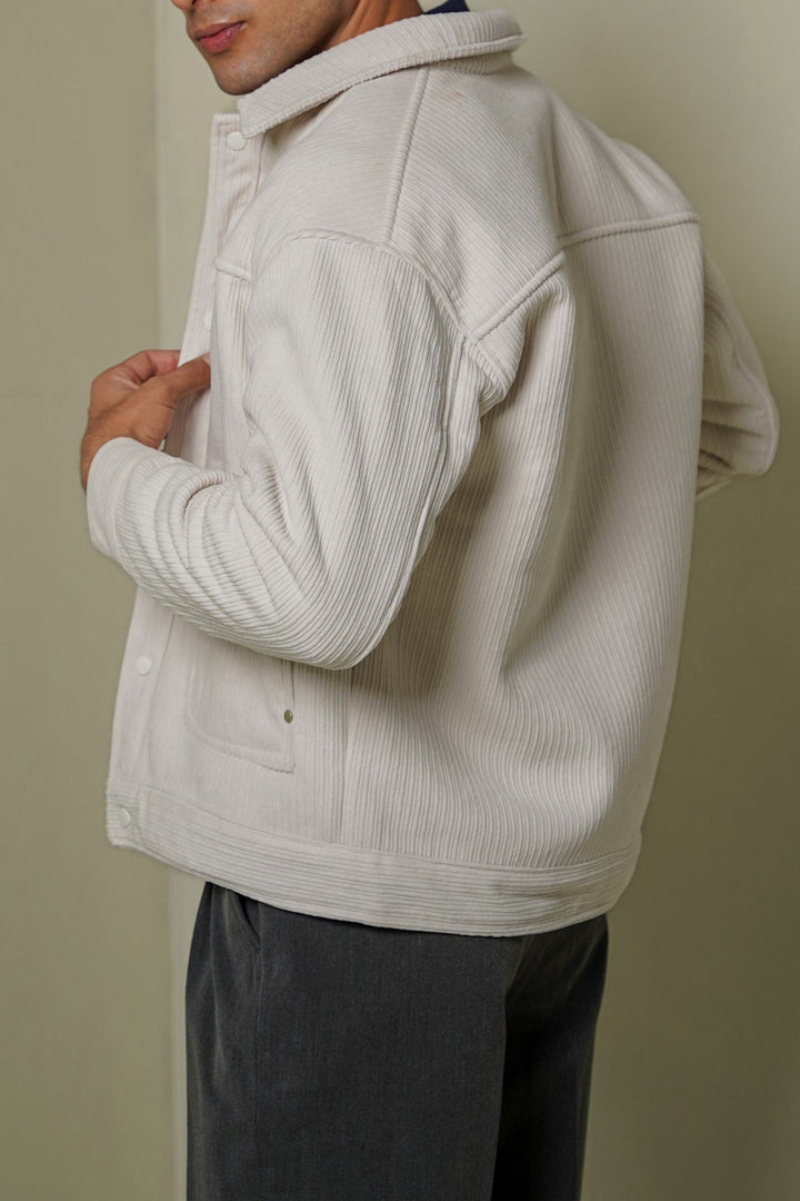 CREAM FUR-LINED CORDUROY JACKET