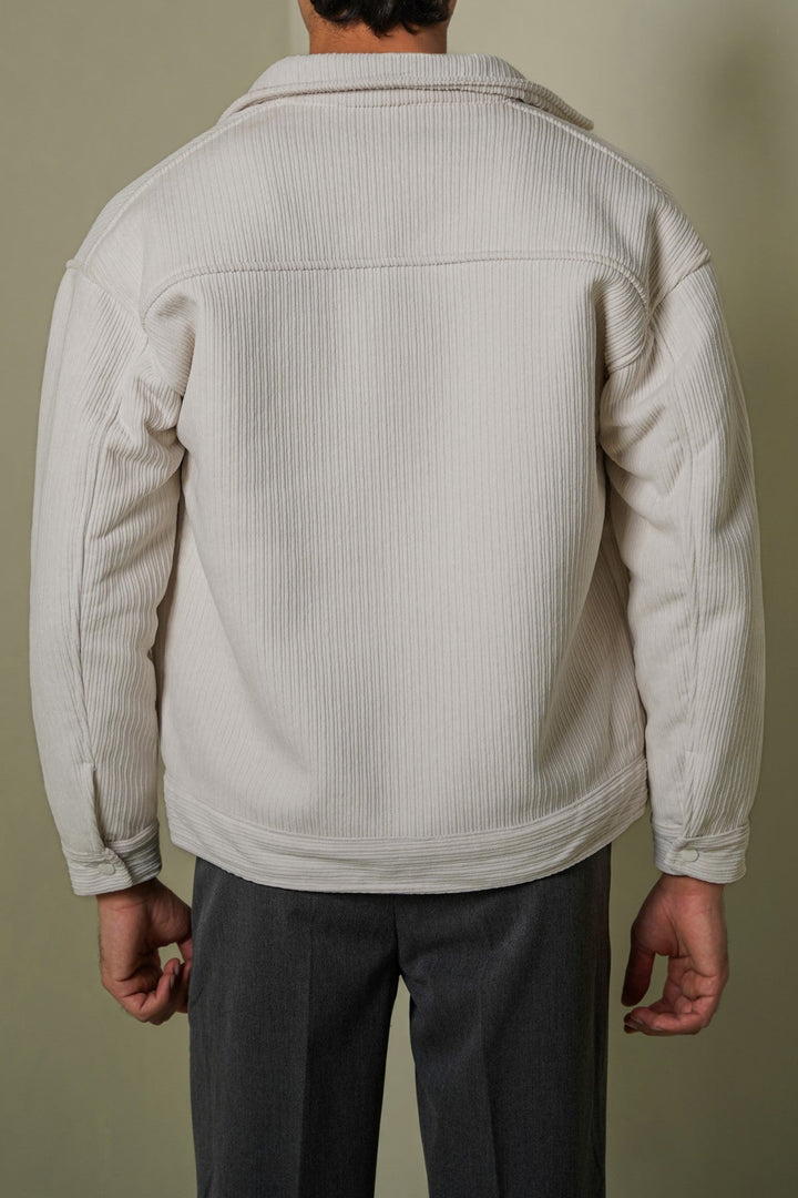 CREAM FUR-LINED CORDUROY JACKET