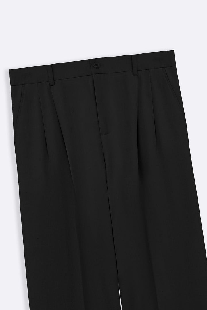 BLACK DOUBLE PLEAT TAILORED PANTS