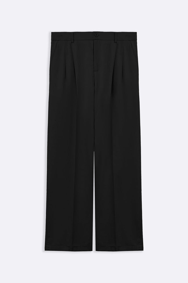 BLACK DOUBLE PLEAT TAILORED PANTS