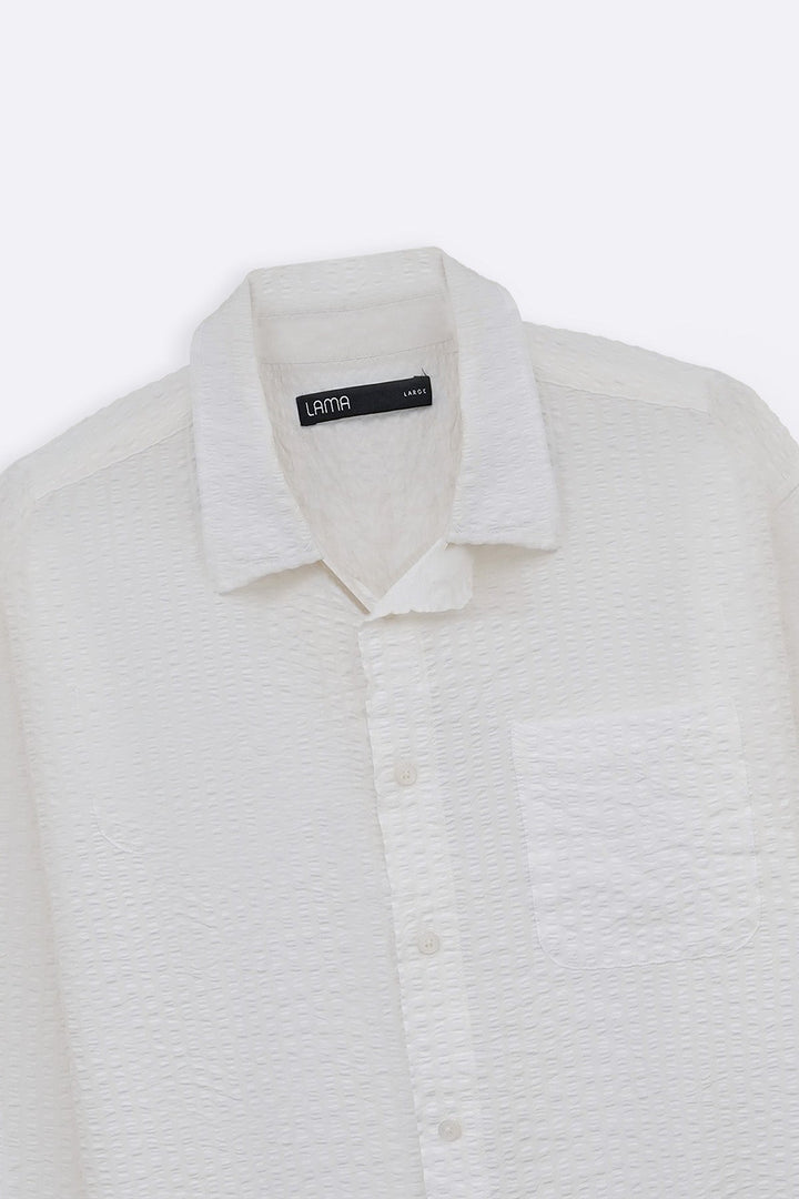 WHITE SEERSUCKER FLOWY SHIRT