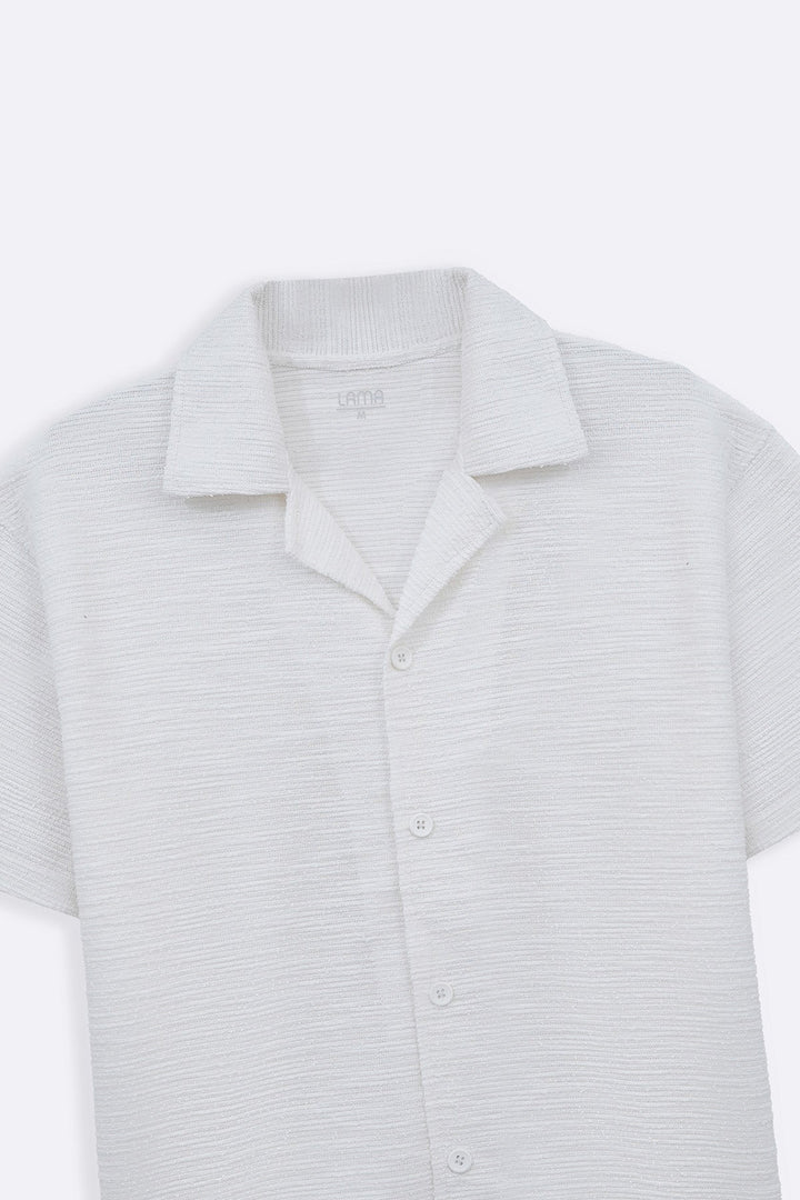 WHITE BOUCLE SAFARI SHIRT