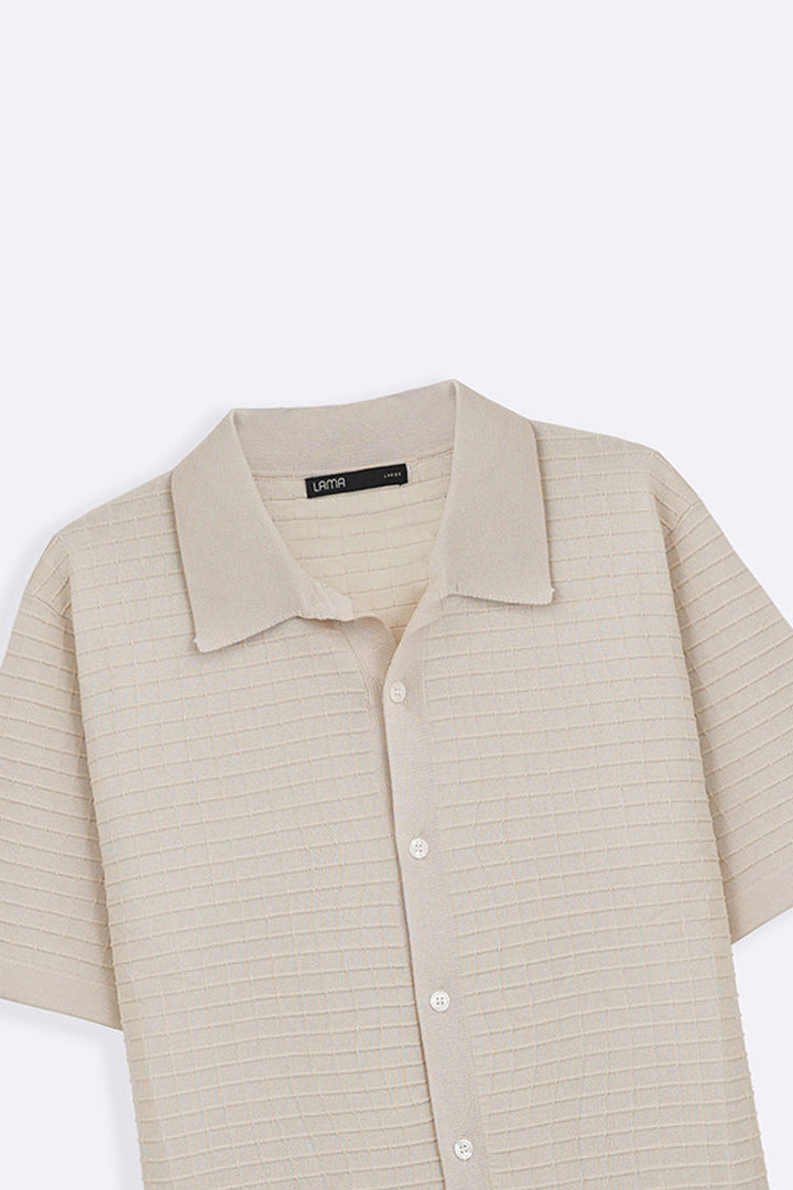 CREAM WAFFLE-KNIT SHIRT