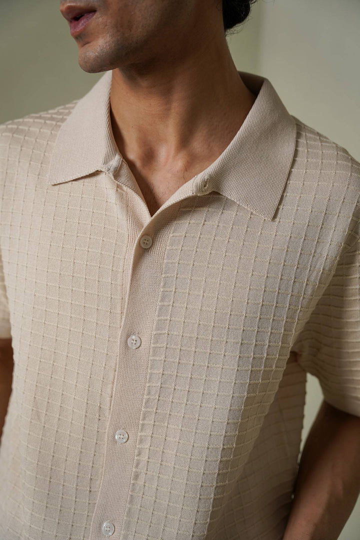 CREAM WAFFLE-KNIT SHIRT