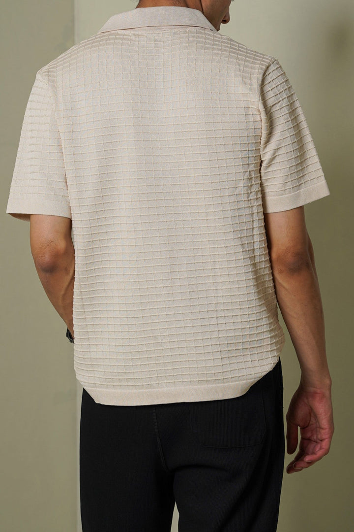 CREAM WAFFLE-KNIT SHIRT