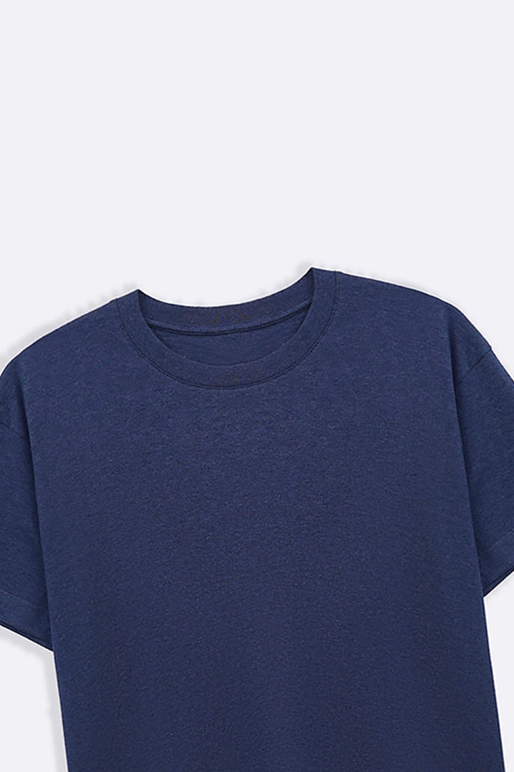 MELANGE NAVY BASIC COTTON TEE