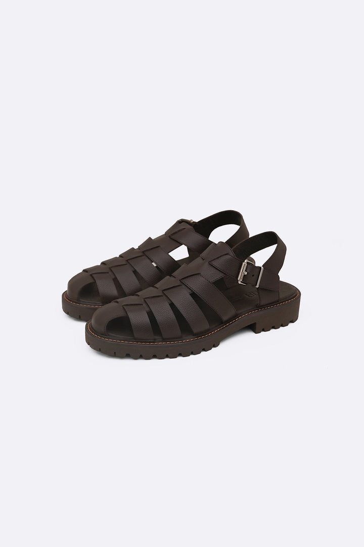 DARK BROWN LEATHER FISHERMAN SANDALS