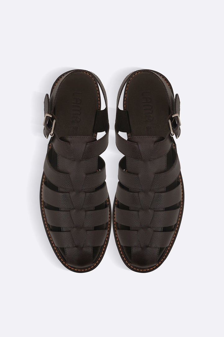 DARK BROWN LEATHER FISHERMAN SANDALS