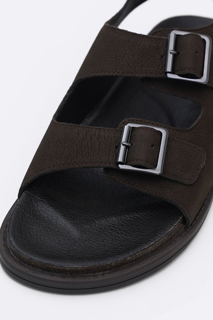COFFEE DOUBLE STRAP LEATHER SANDALS