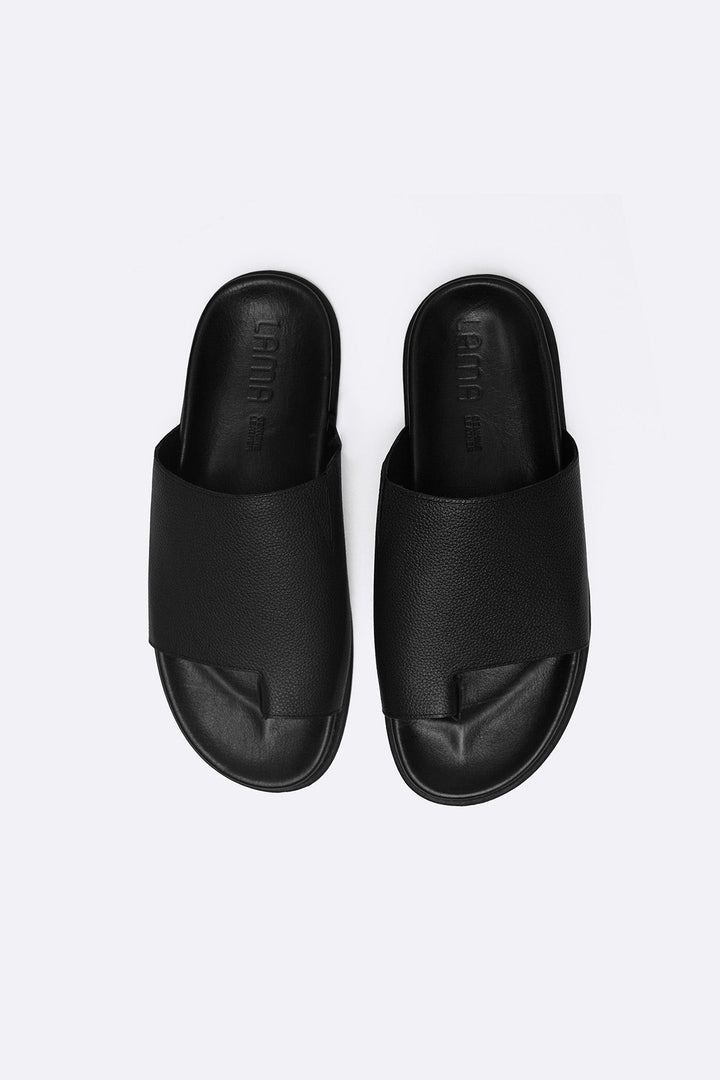 BLACK TOE LOOP LEATHER SLIDES