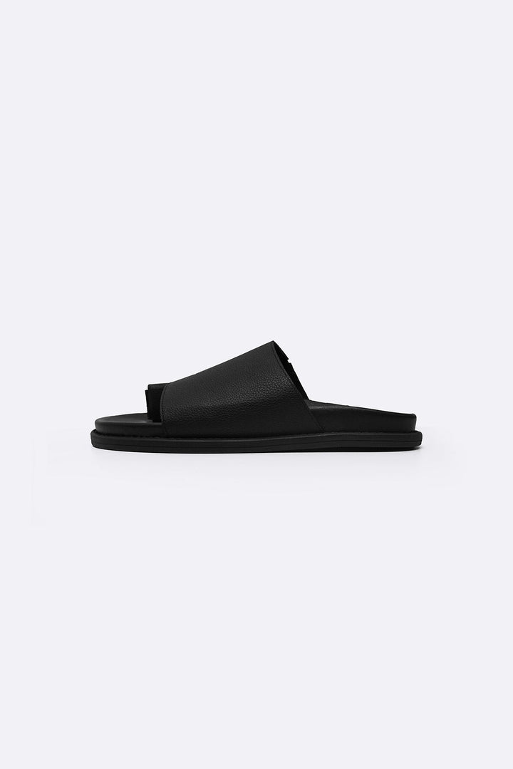 BLACK TOE LOOP LEATHER SLIDES