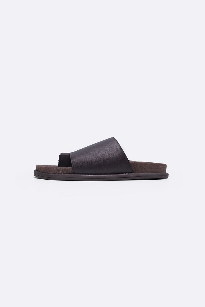 BROWN TOE LOOP LEATHER SLIDES