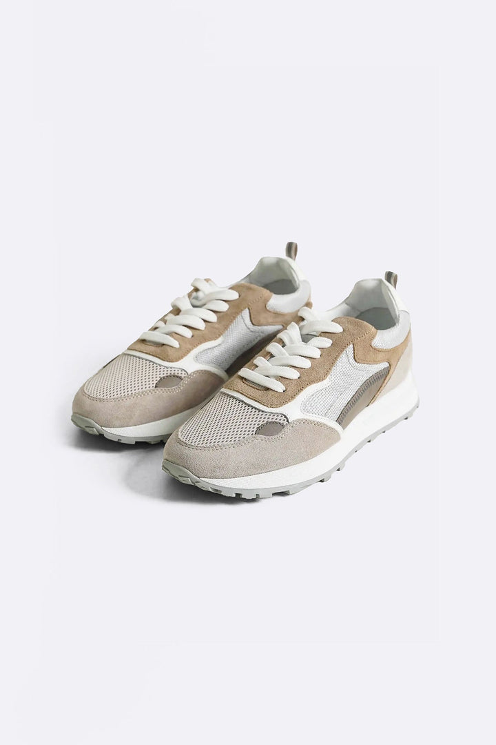 KHAKI COLORBLOCK LEATHER SNEAKERS