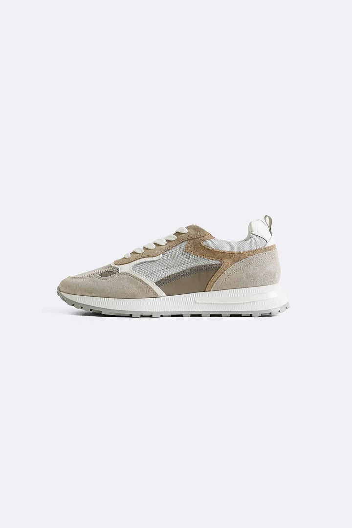 KHAKI COLORBLOCK LEATHER SNEAKERS