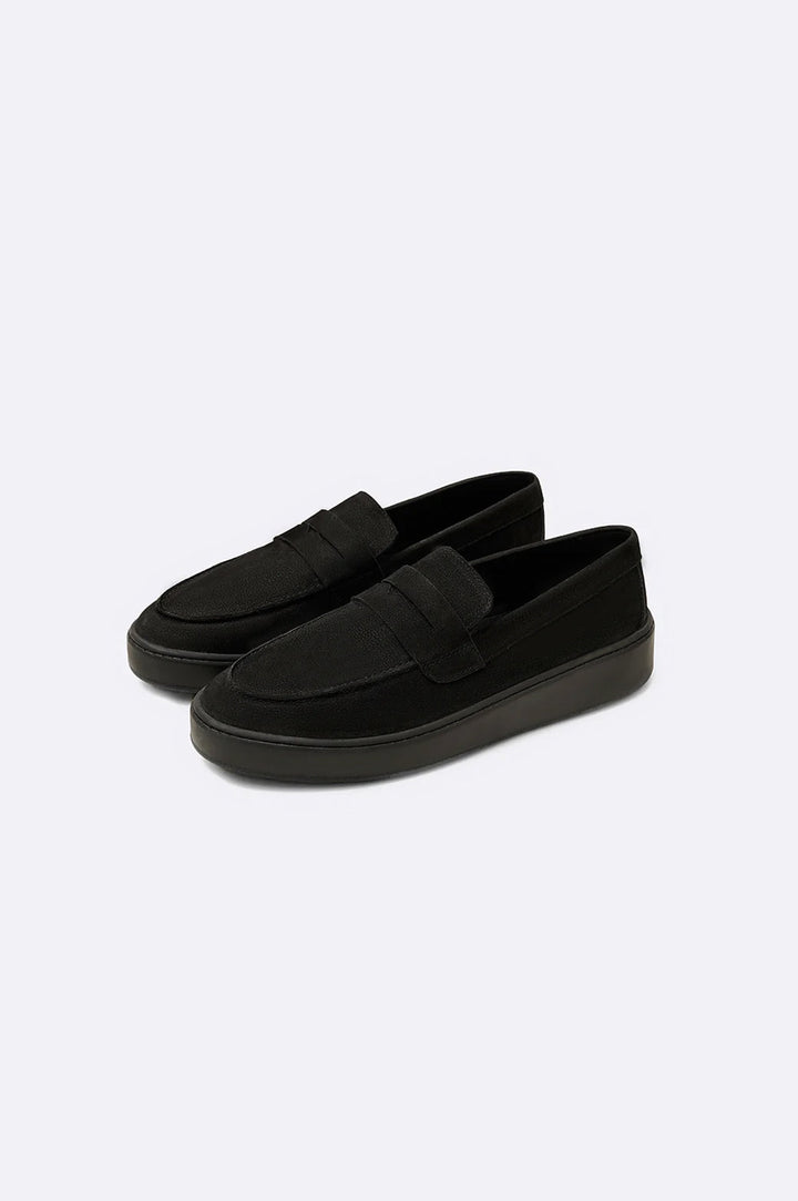 ALL BLACK LEATHER PENNY LOAFERS