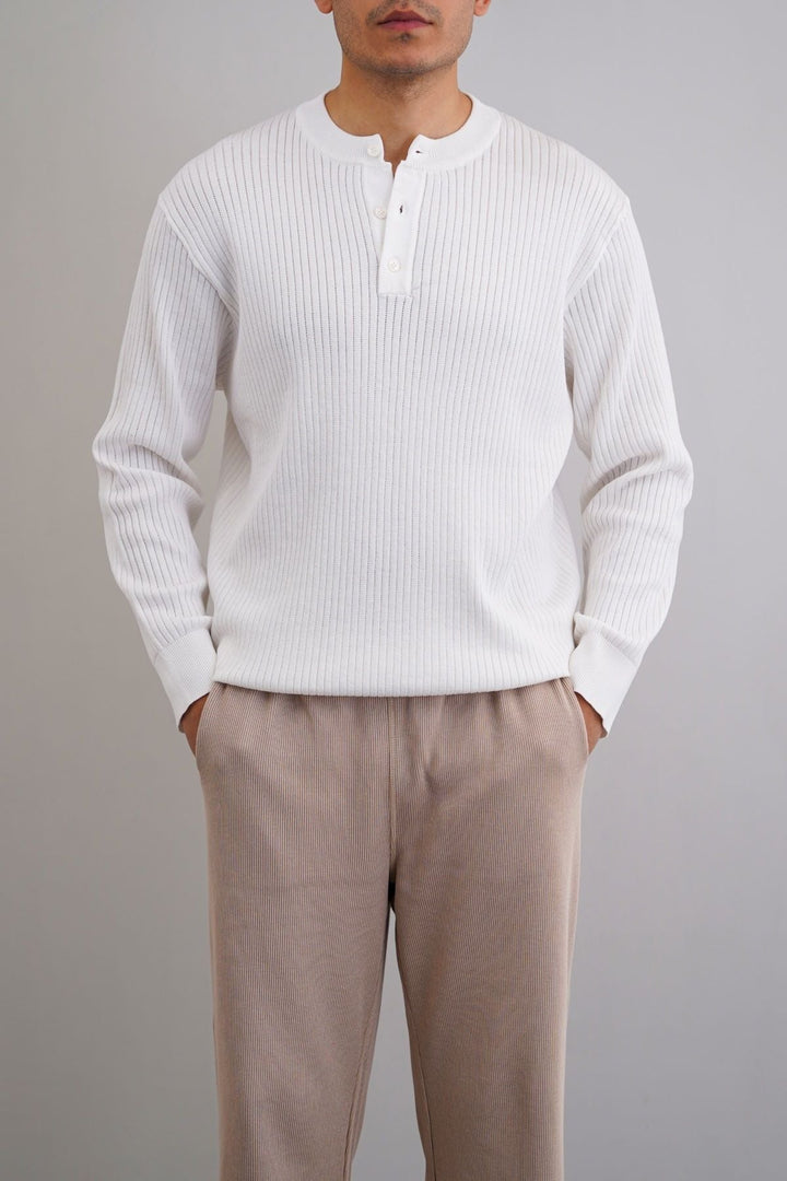 WHITE RIBBED HENLEY