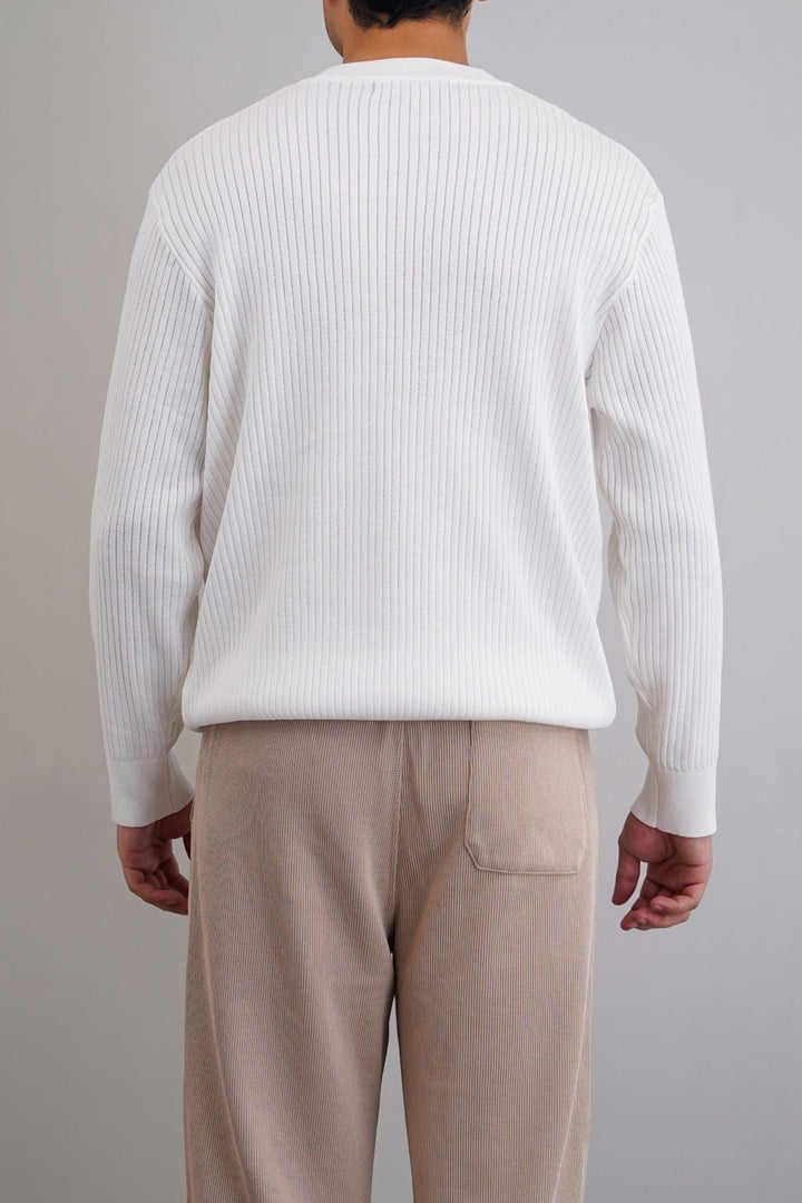 WHITE RIBBED HENLEY