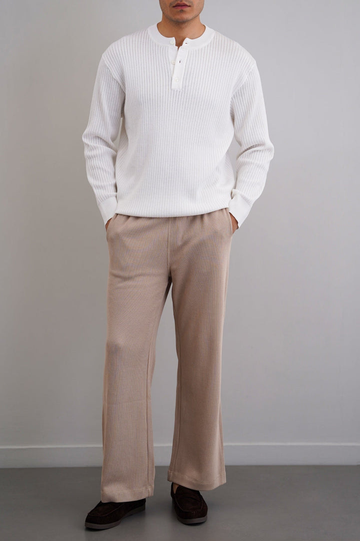 WHITE RIBBED HENLEY