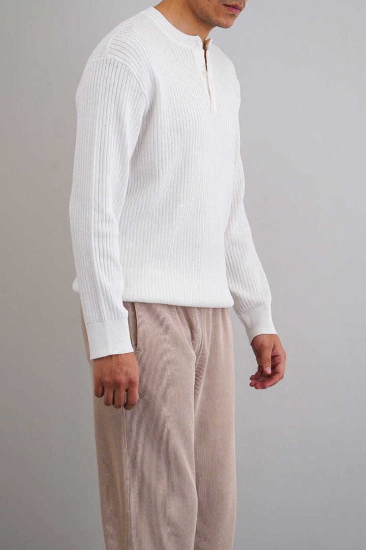 WHITE RIBBED HENLEY