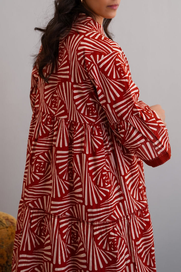 RUST CINNAMON EMBROIDERED DRESS