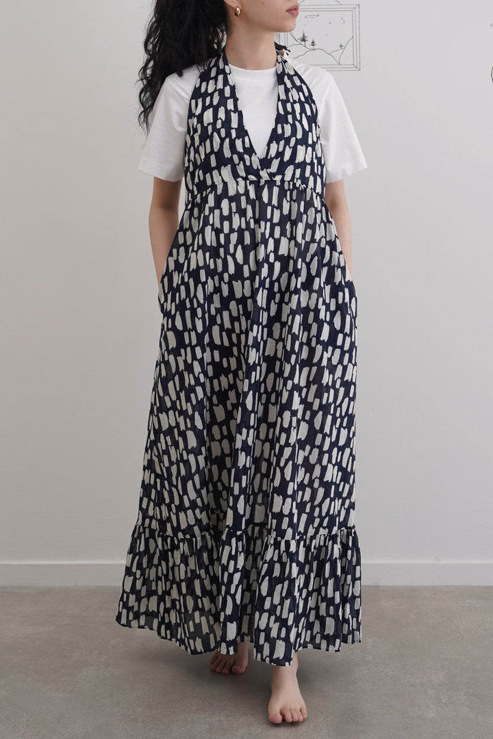 BLACK COTTON HALTER DRESS
