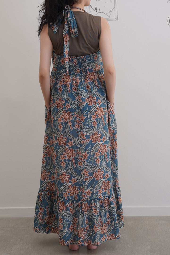 BLUE COTTON HALTER DRESS
