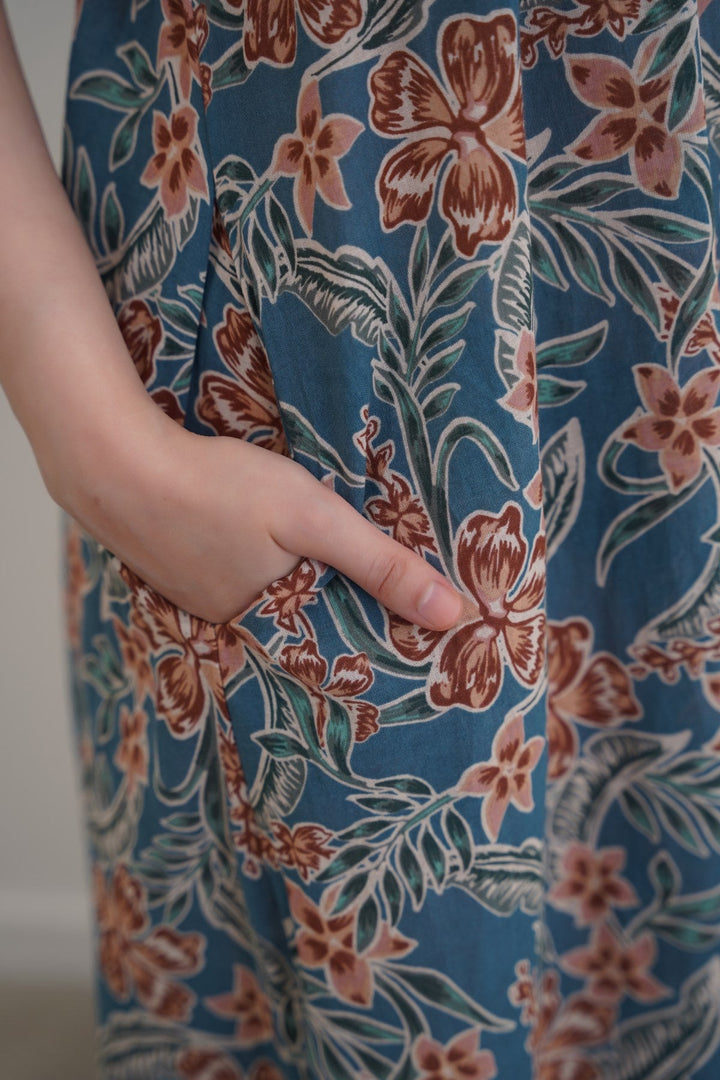 BLUE COTTON HALTER DRESS