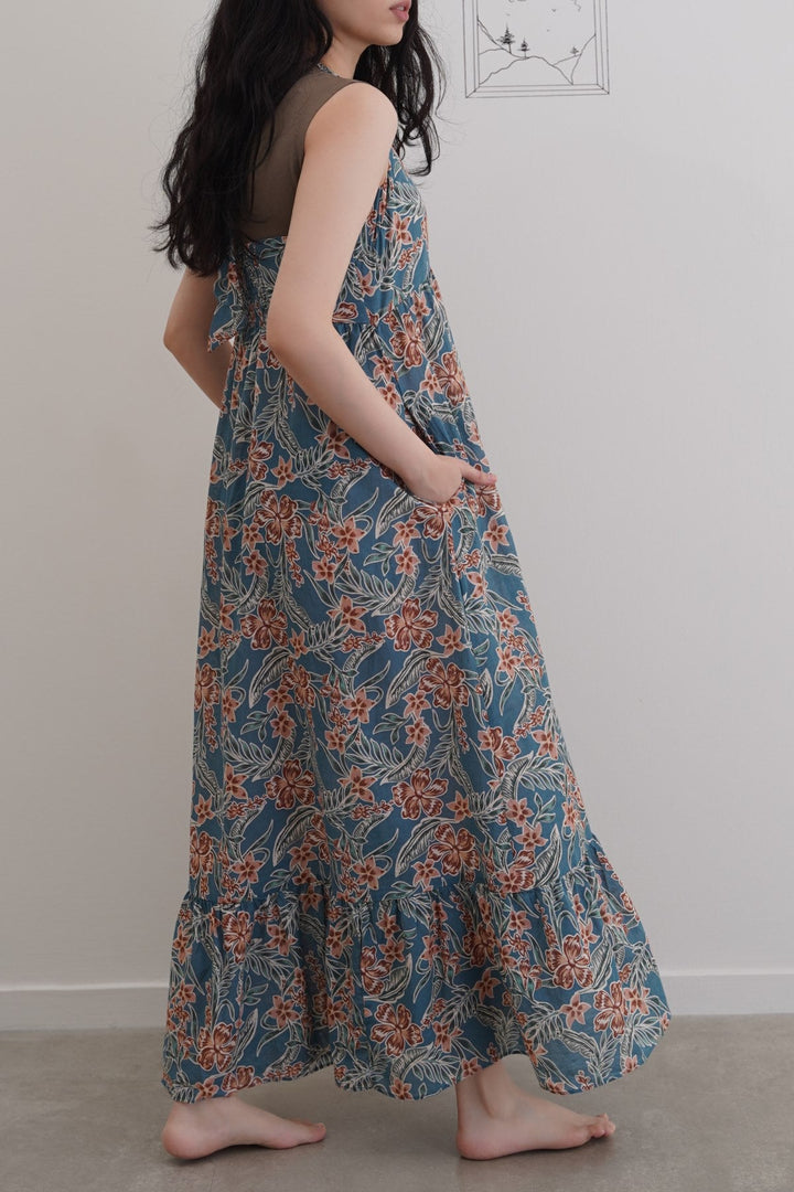 BLUE COTTON HALTER DRESS