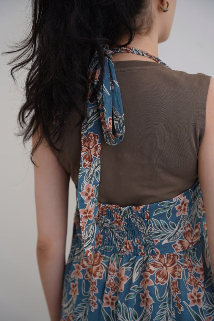 BLUE COTTON HALTER DRESS