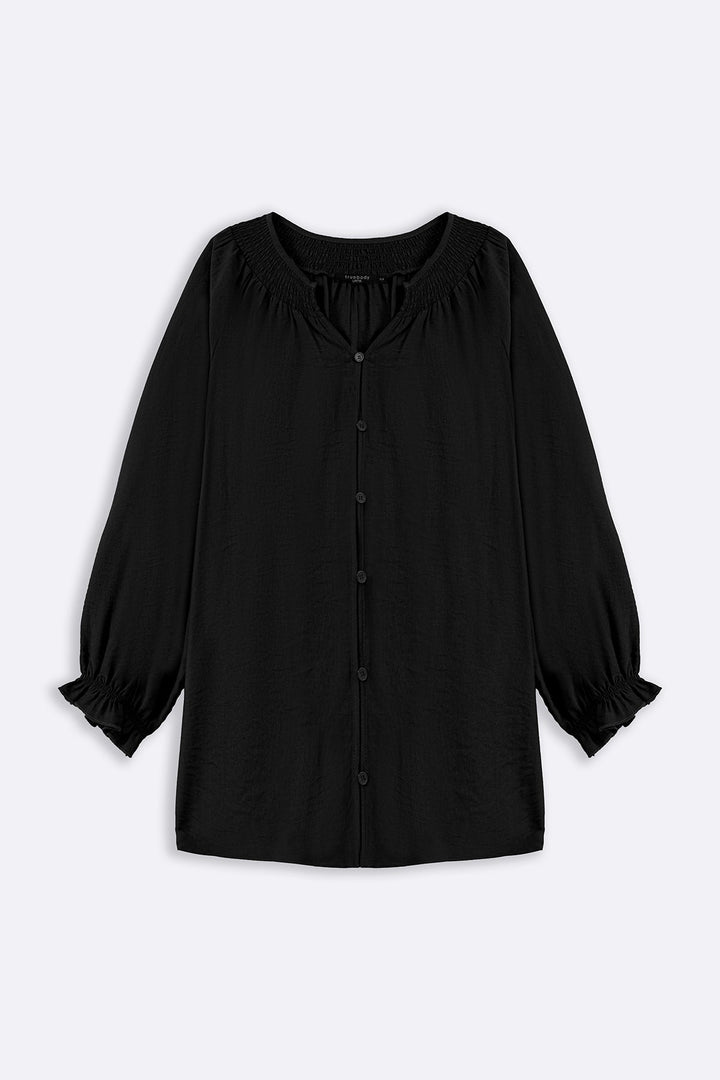 BLACK CURVE SMOCKED BLOUSE