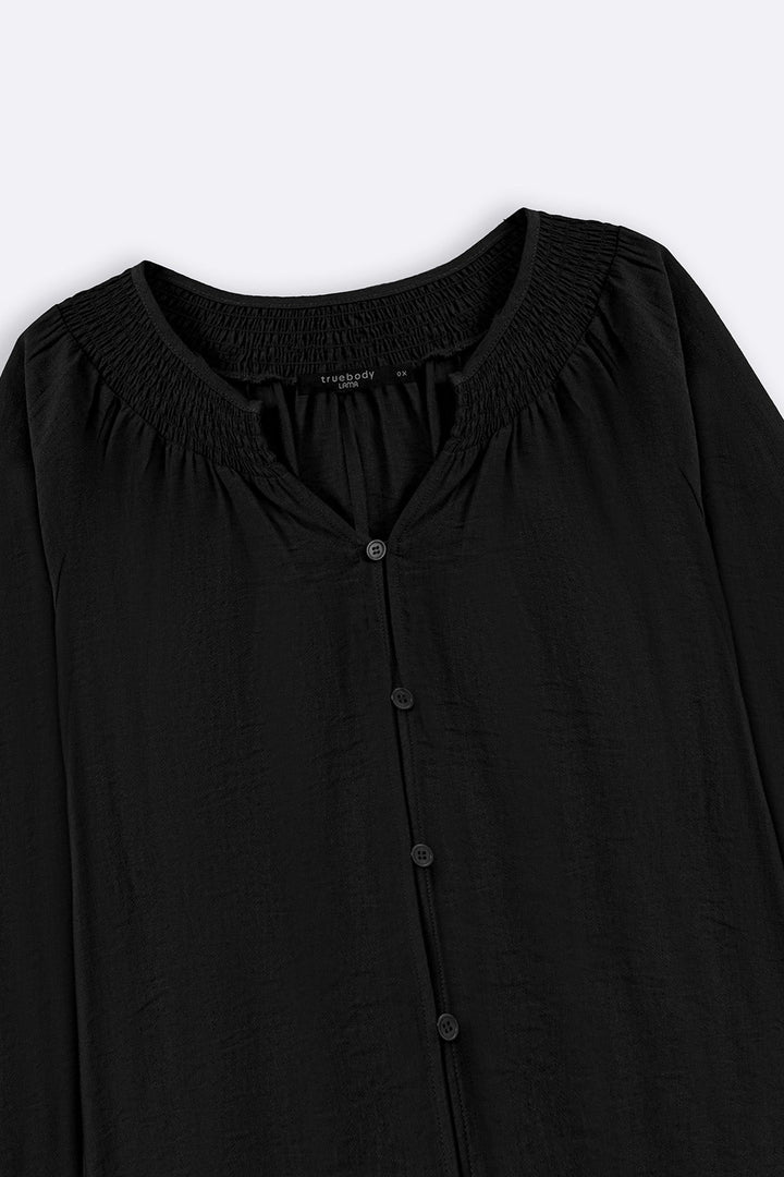 BLACK CURVE SMOCKED BLOUSE