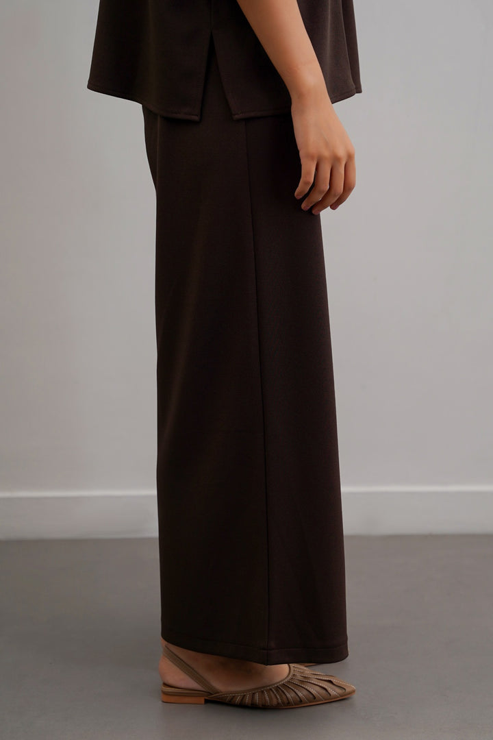 DARK BROWN TWILL TEXTURED CULOTTES