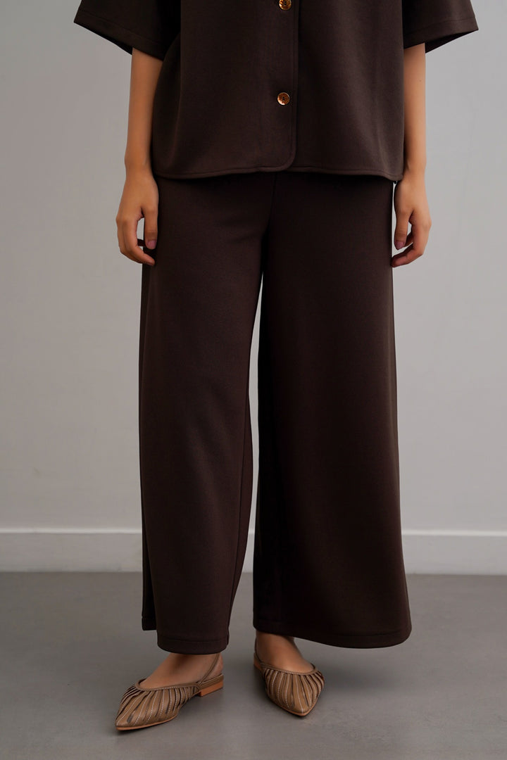 DARK BROWN TWILL TEXTURED CULOTTES