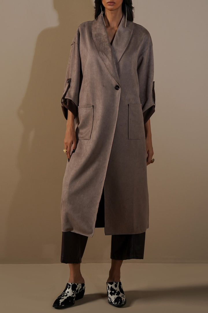 TAUPE LUXURY LONG SUEDE COAT