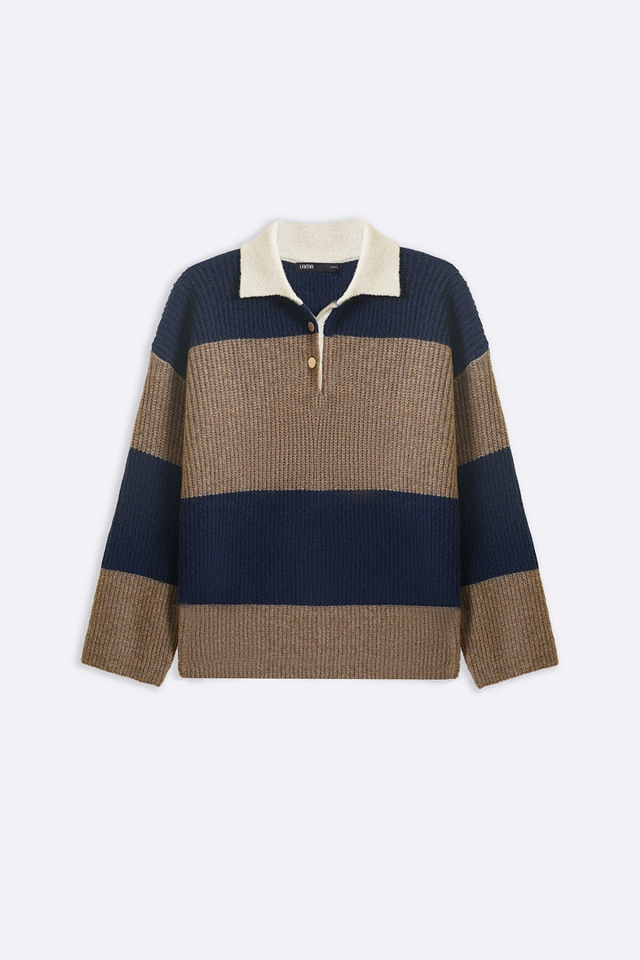 BLUE VARSITY STRIPE SWEATER