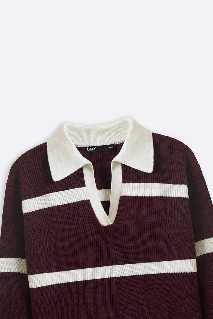 BURGUNDY POLO KNIT PULLOVER