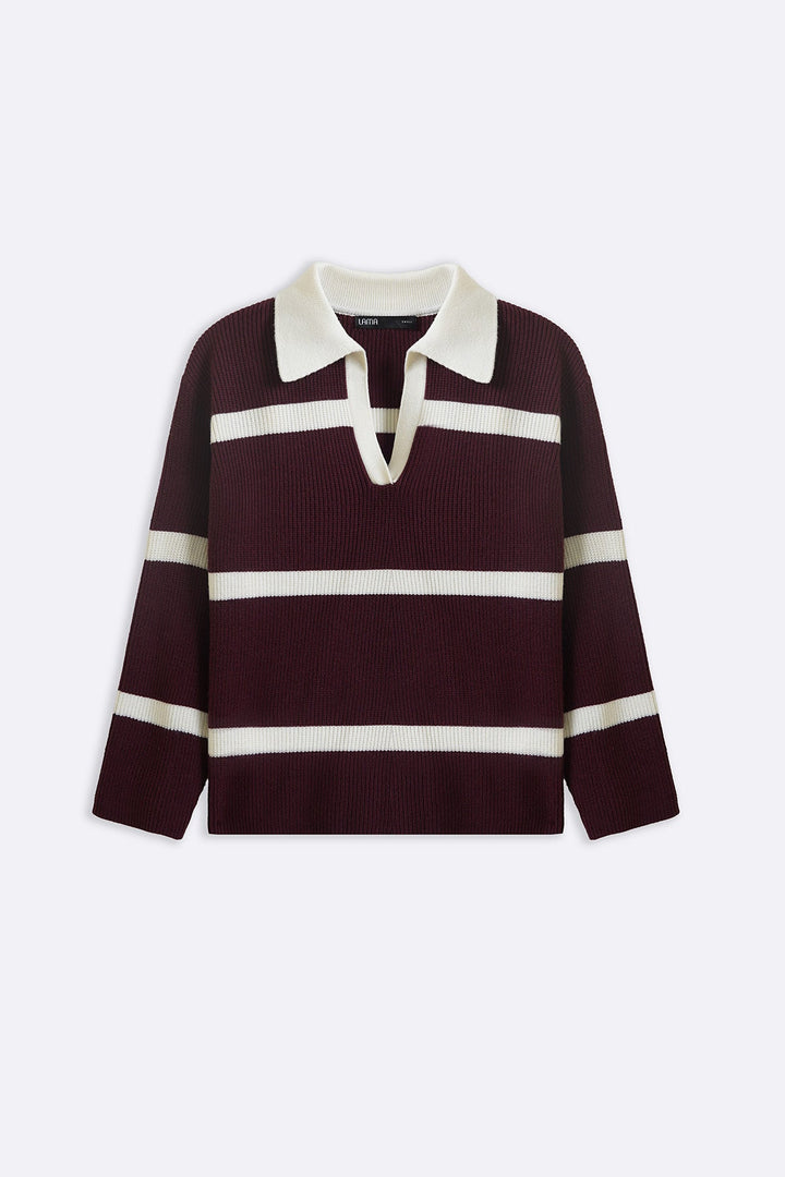 BURGUNDY POLO KNIT PULLOVER