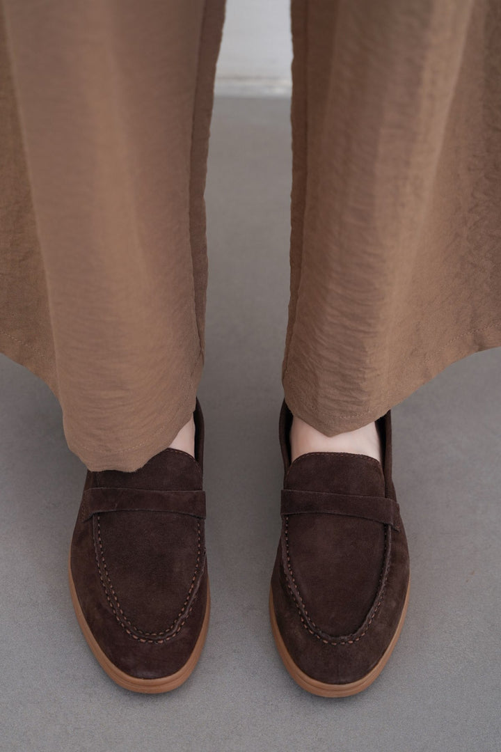 DARK BROWN PALM & PEBBLE LEATHER LOAFERS