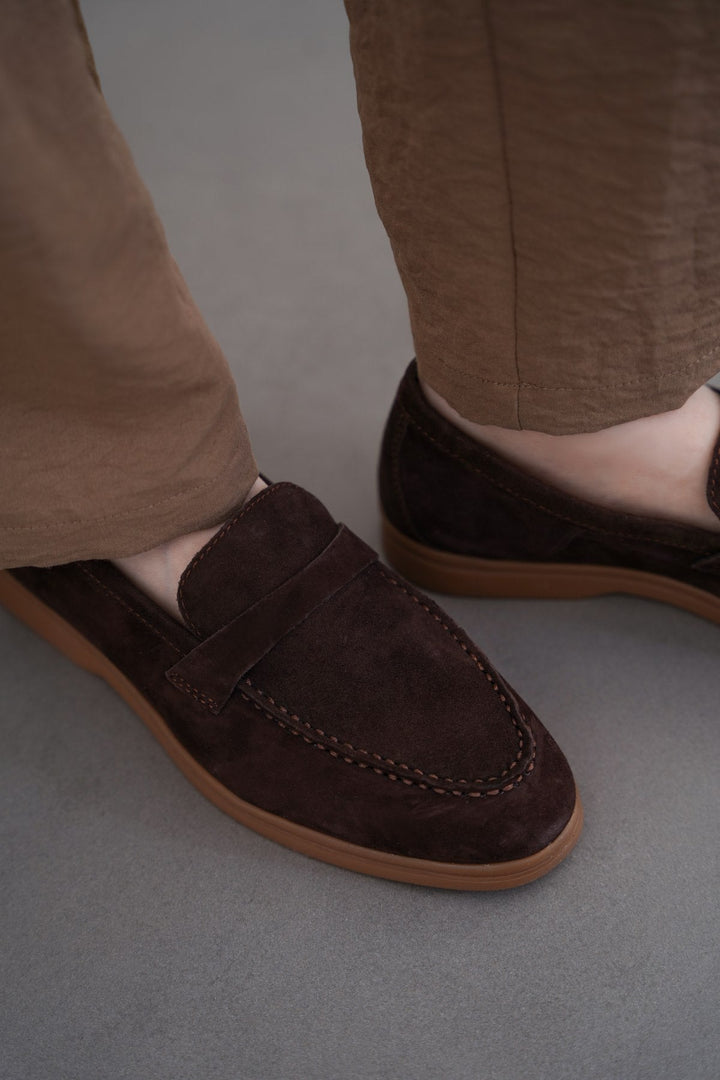 DARK BROWN PALM & PEBBLE LEATHER LOAFERS