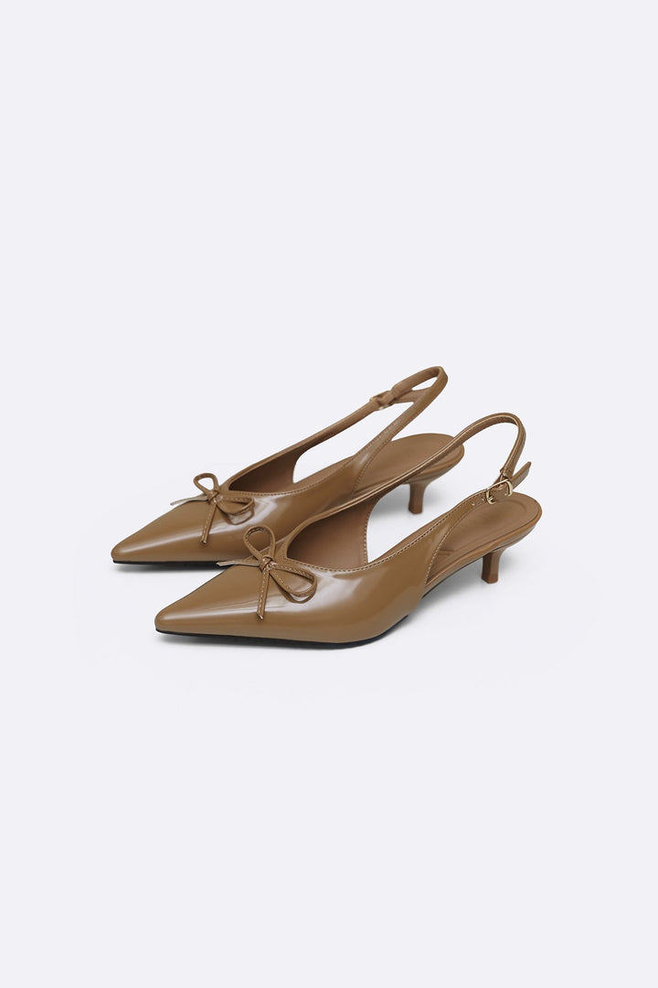 KHAKI BOW CHARM HEELS