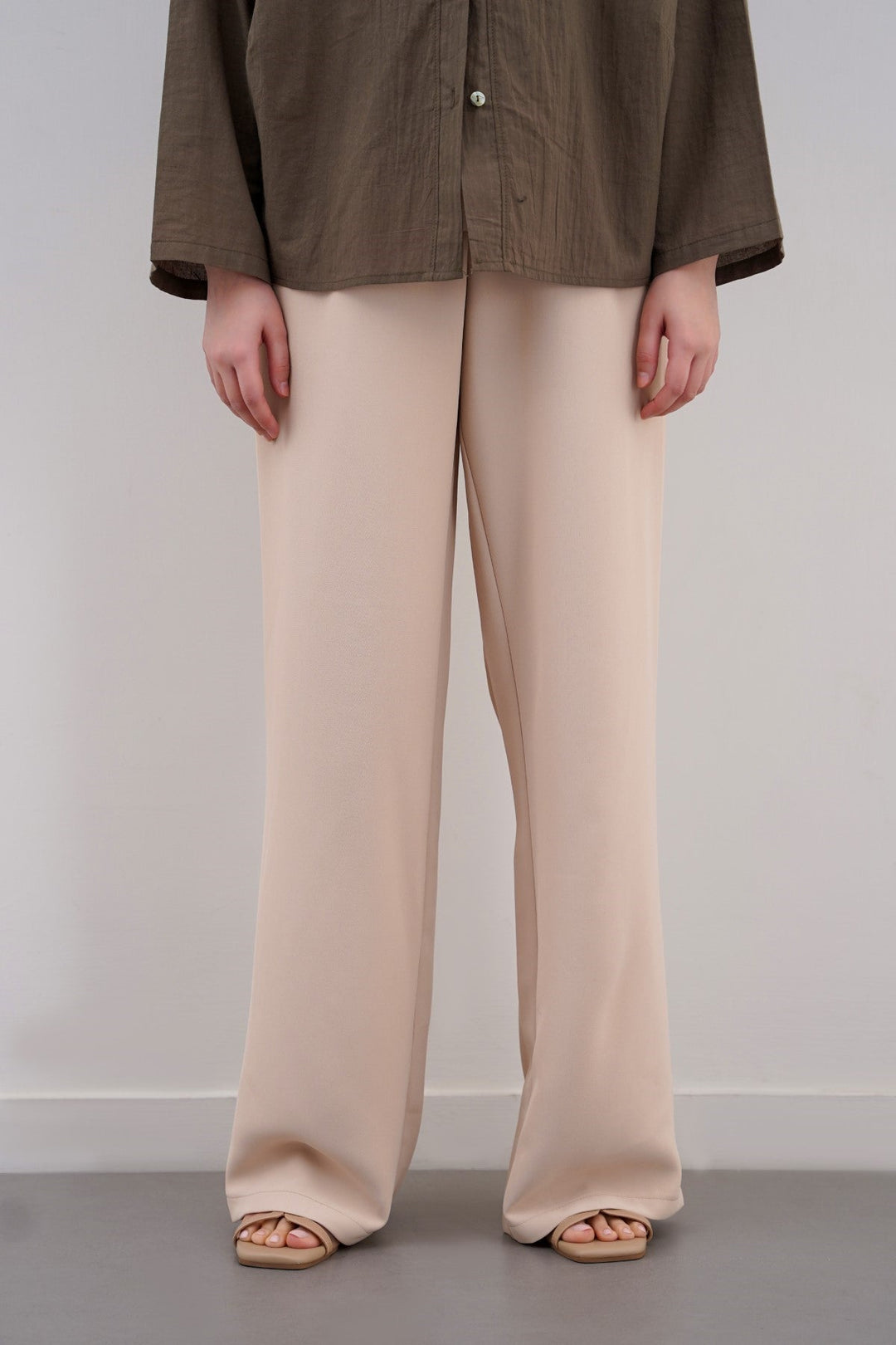 BEIGE LONG FORMAL STRAIGHT TROUSERS