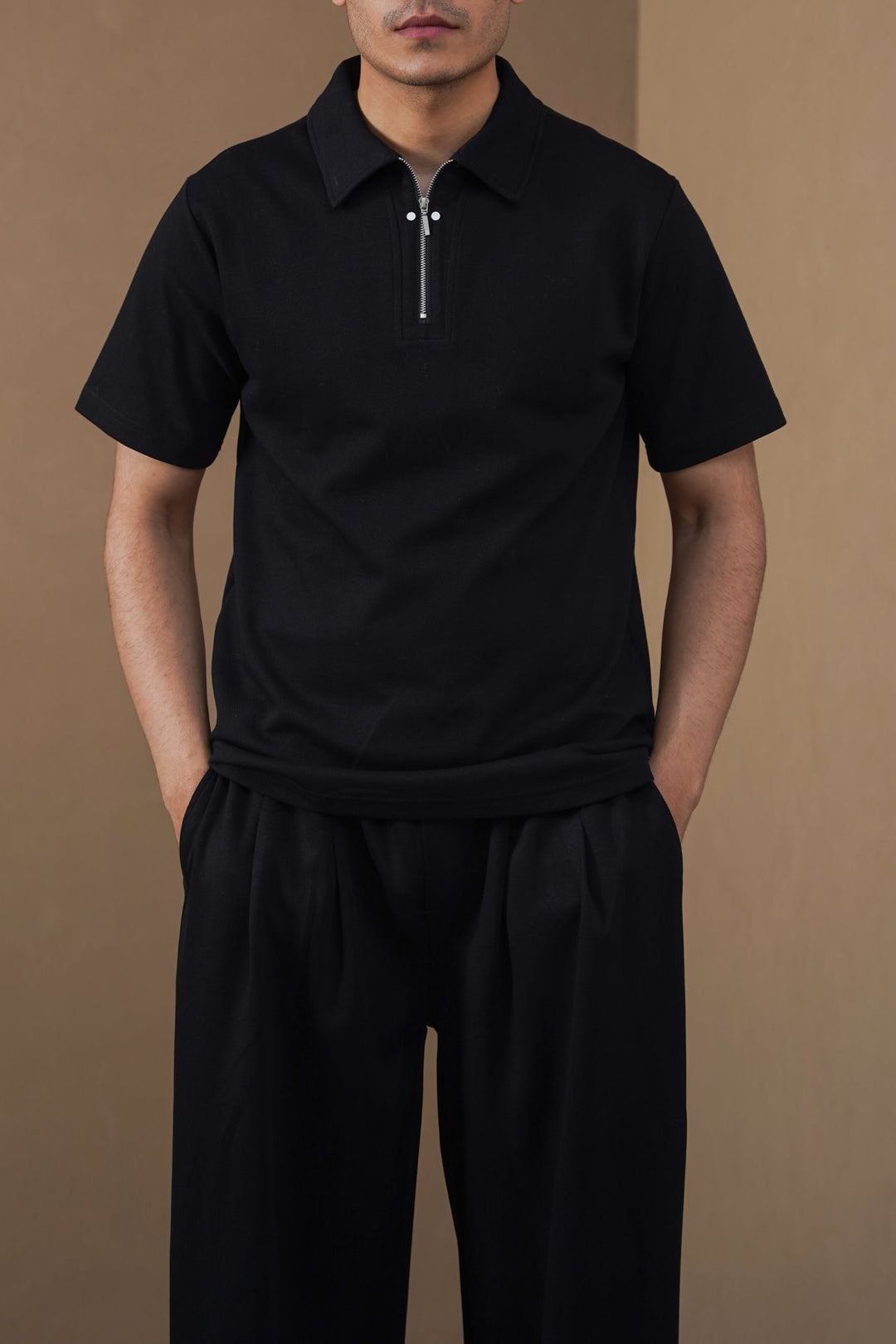 BLACK POLO SHIRT WITH ZIP