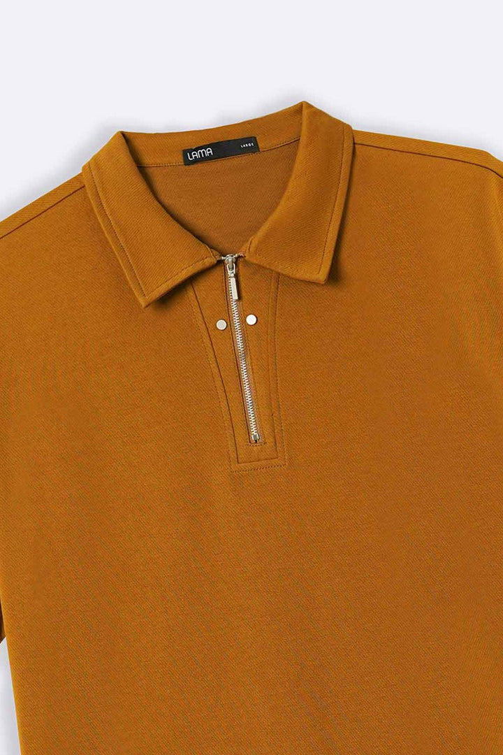 MUSTARD POLO SHIRT WITH ZIP