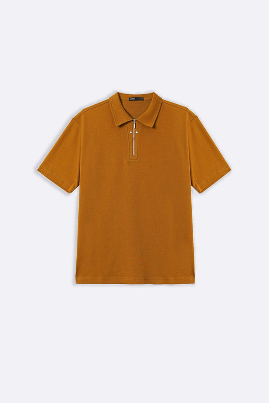 MUSTARD POLO SHIRT WITH ZIP
