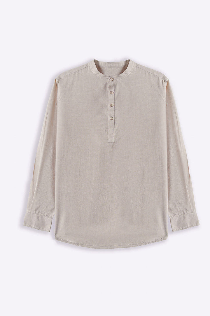 BEIGE BAND COLLAR SHIRT