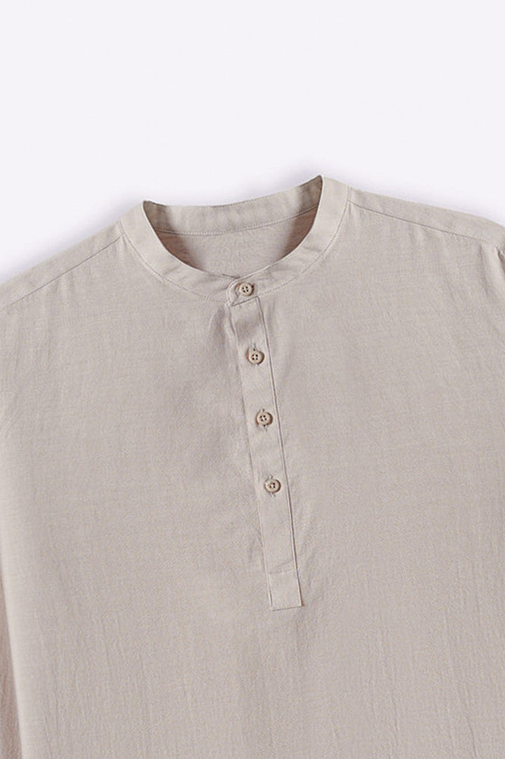 BEIGE BAND COLLAR SHIRT